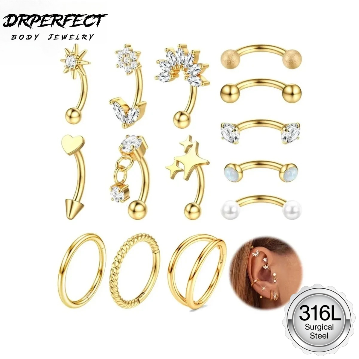 Eyebrow Curved Barbell - Drperfect 1 szt. Kolczyk do brwi