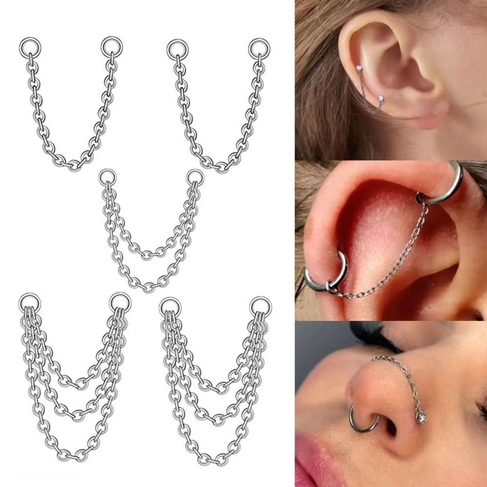 Body Jewelry And Piercing - Tytanowy łańcuszek do nosa, trójwarstwowy łańcuszek,