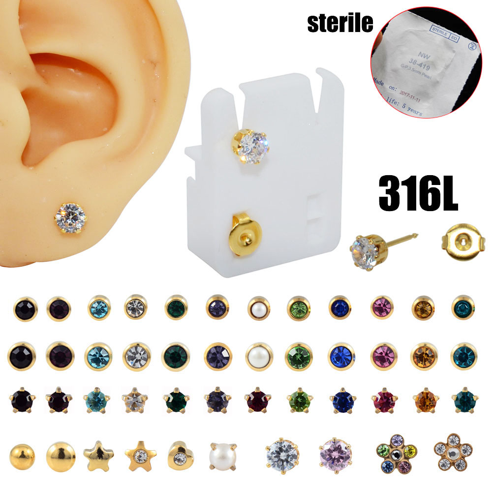 Body Jewelry Surgical Steel - Para 24K pozłacane Birthstone klejnot z