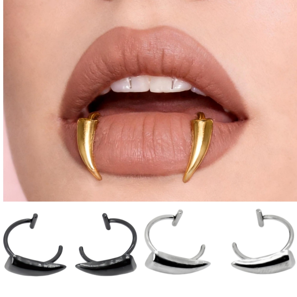 Body Jewelry And Piercing - Nierdzewny klips na wargę w stylu
