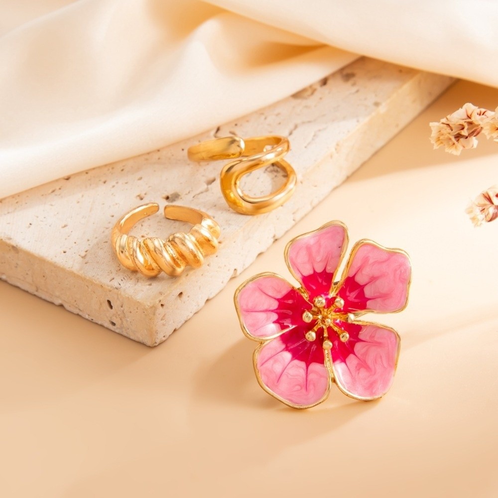 Body Jewelry Rings - 3 szt./zestaw Różowe emaliowane pierścionki na
