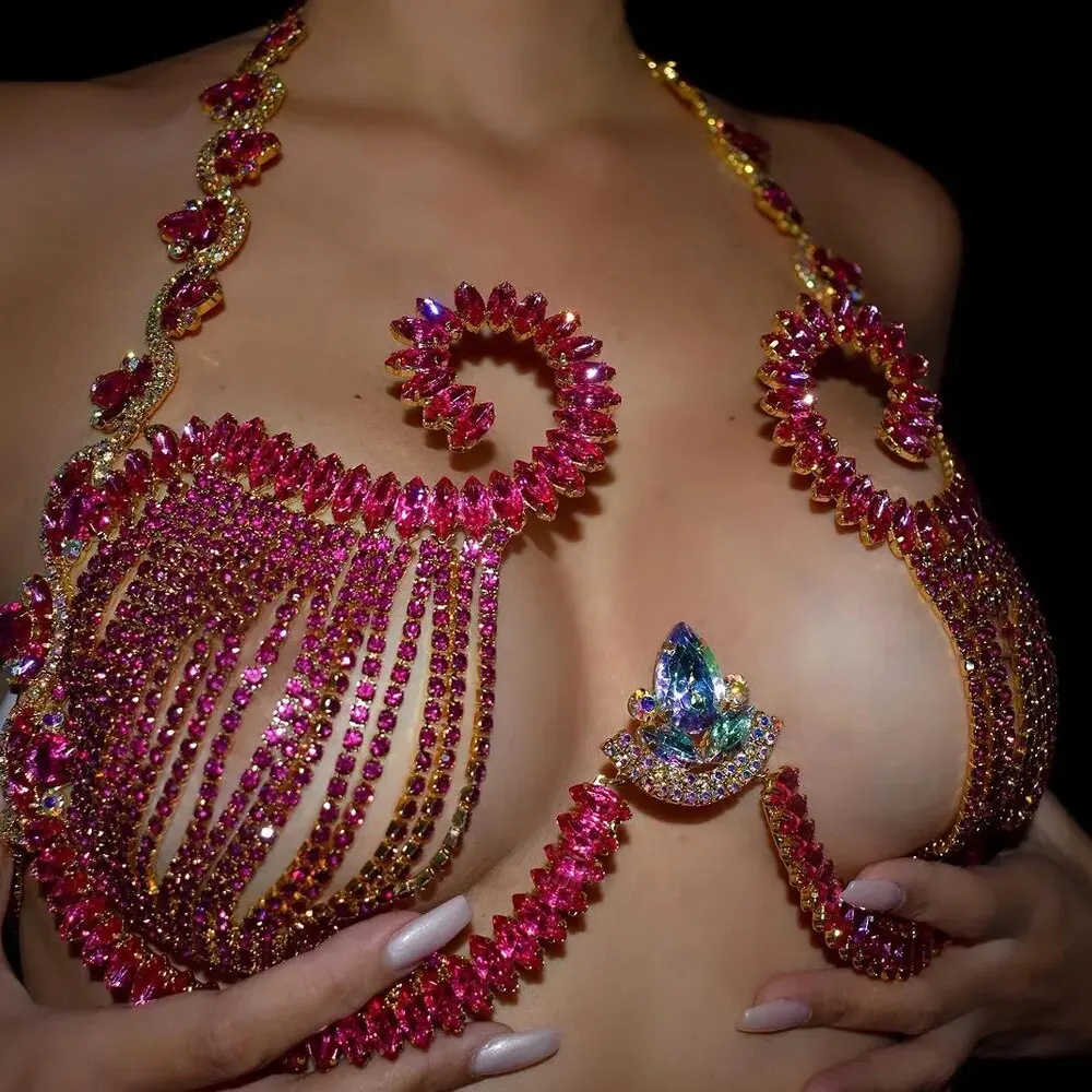Body Jewelry Retainers - Rave różowy kryształowy wspornik na klatkę