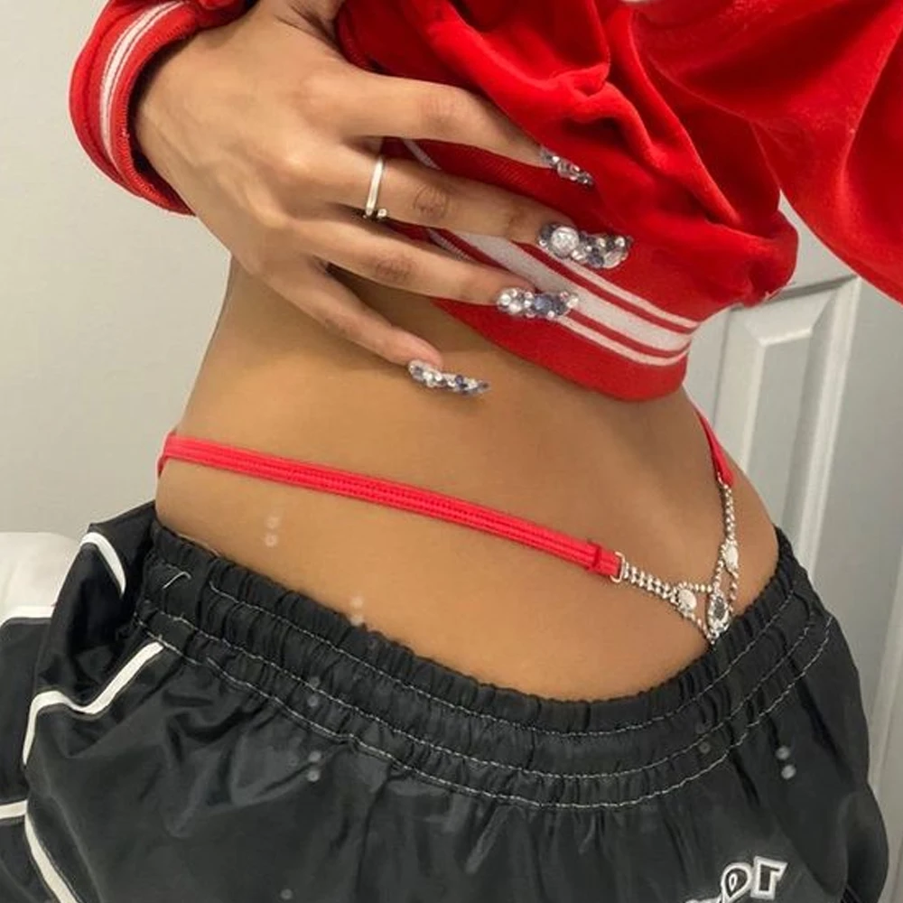 Body Jewelry Retainers - Seksowne okrągłe stringi ze strasami regulowane